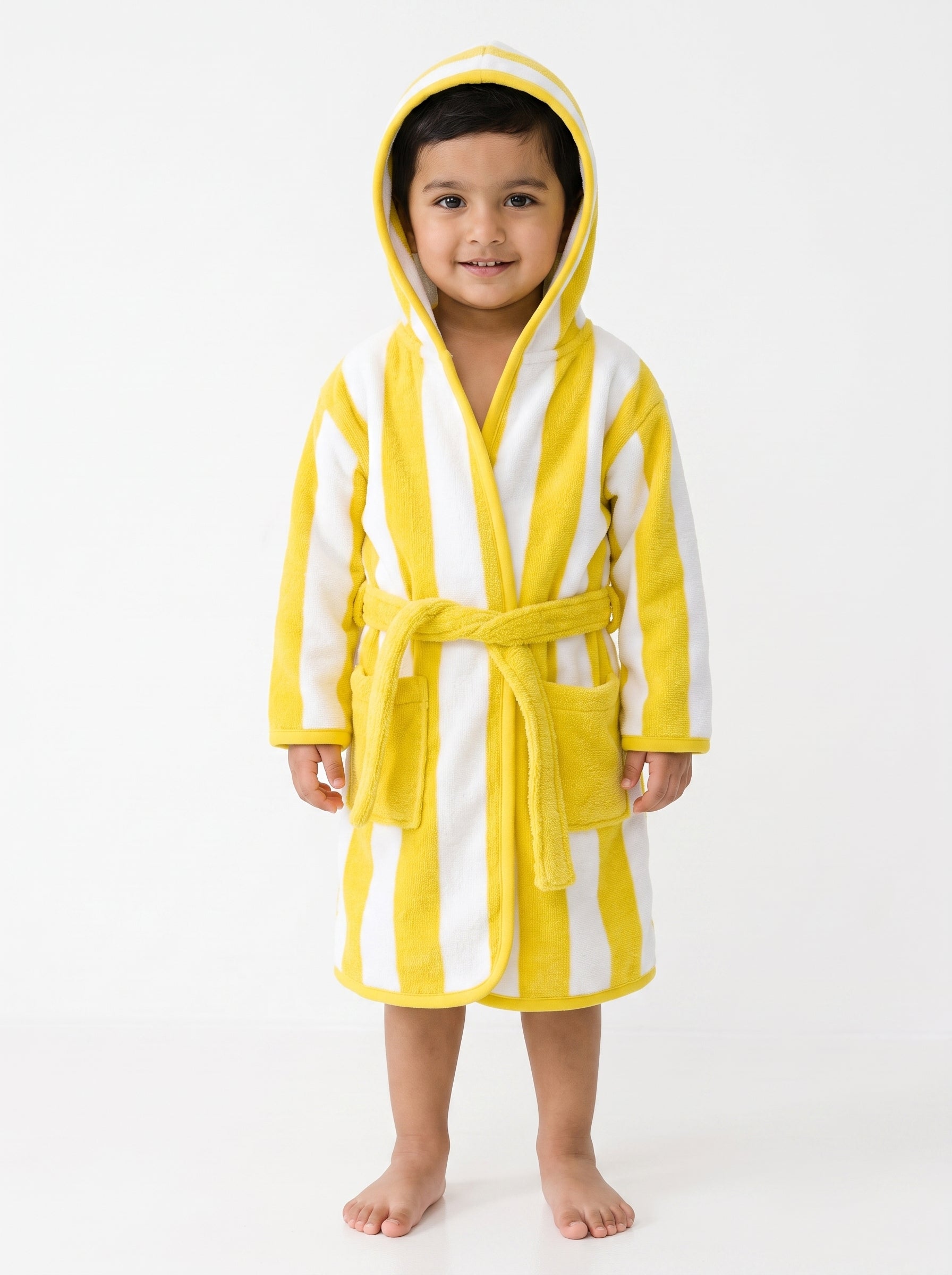 Yellow strip Hooded Kids Bathrobe – yellow (Ages 1 to3 Years)