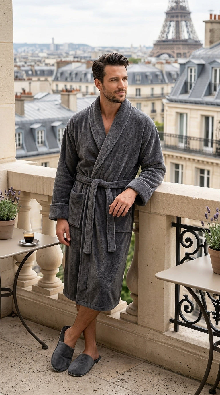 Unisex 500 GSM Velvet Bathrobe Set | Premium Robe & Slippers