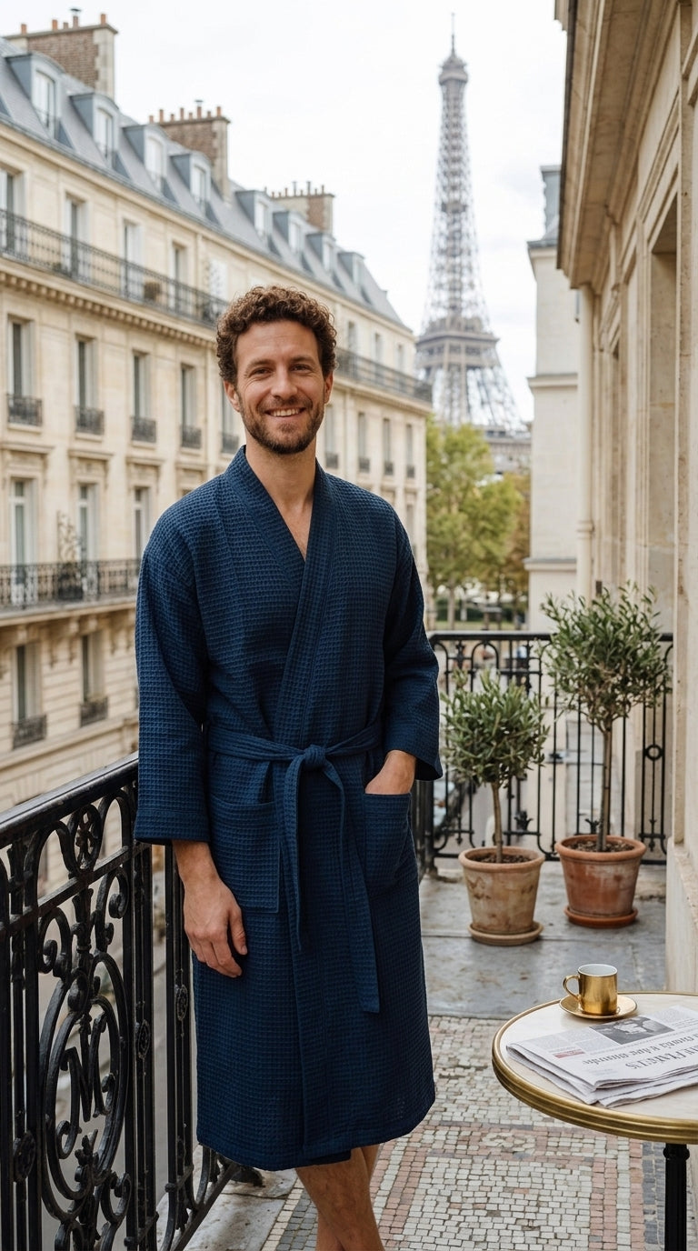 Unisex Waffle Bathrobe Set | Premium Yarn-Dyed Cotton Robe for Men & Women