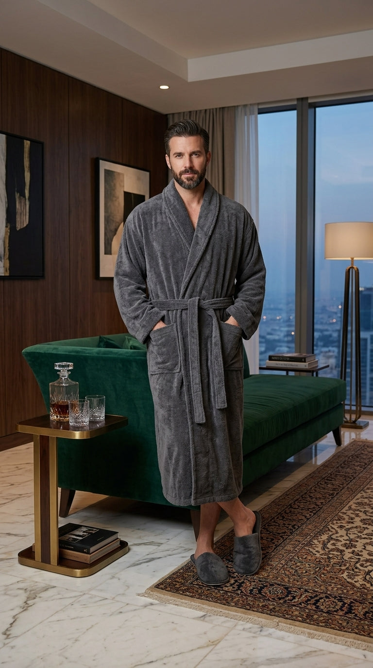 Unisex 500 GSM Velvet Bathrobe Set | Premium Robe & Slippers