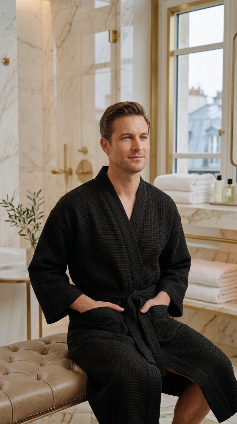 Unisex Waffle Bathrobe Set | Premium Yarn-Dyed Cotton Robe for Men & Women