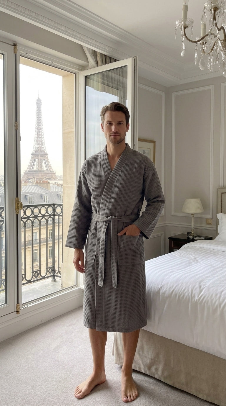 Unisex Waffle Bathrobe Set | Premium Yarn-Dyed Cotton Robe for Men & Women