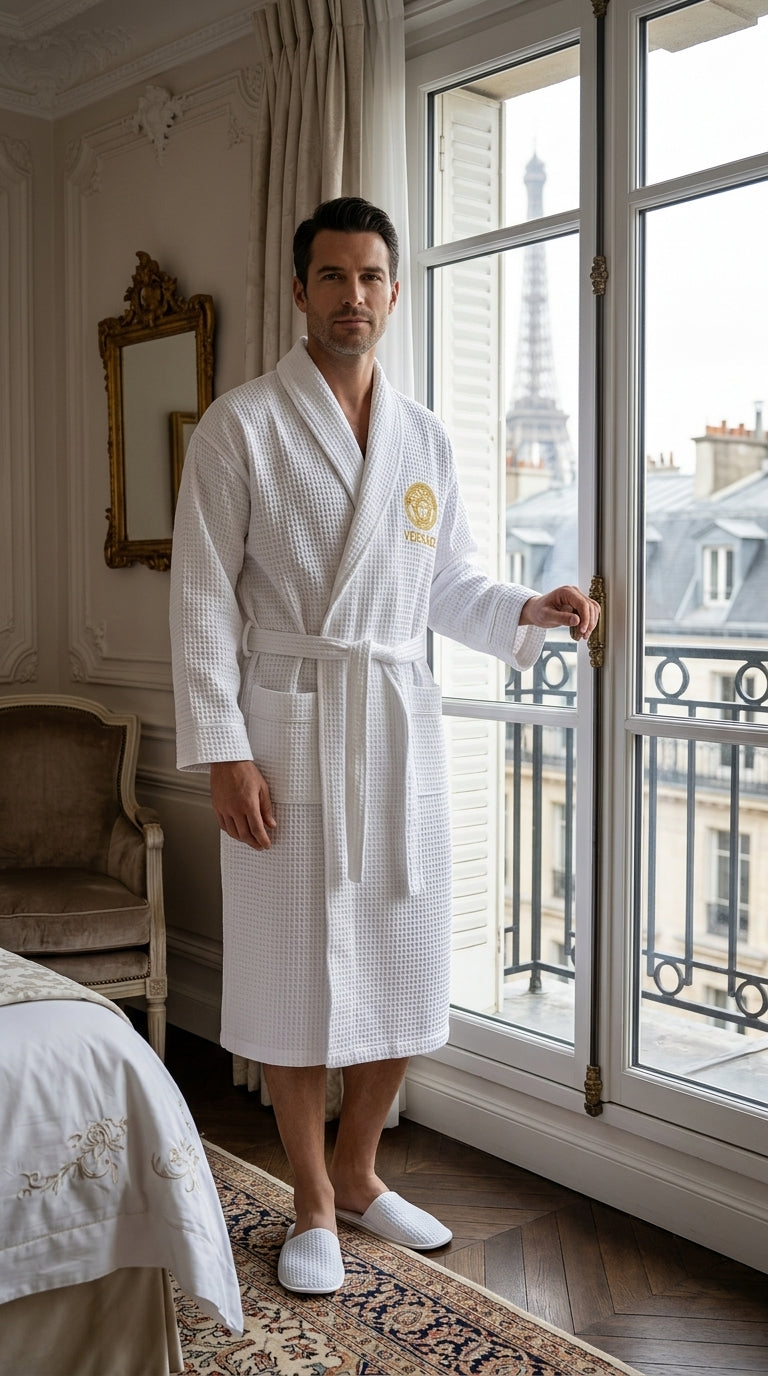 Unisex Waffle Bathrobe Set | Premium Yarn-Dyed Cotton Robe for Men & Women