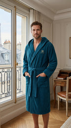 Unisex Velvet Cotton Bathrobe | Premium Light Navy Blue Luxury Robe