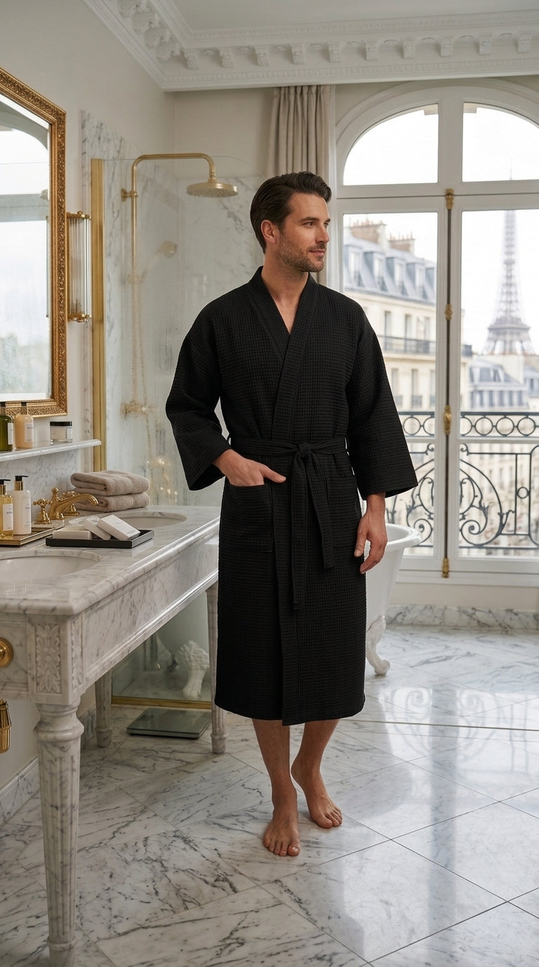Unisex Waffle Bathrobe Set | Premium Yarn-Dyed Cotton Robe for Men & Women