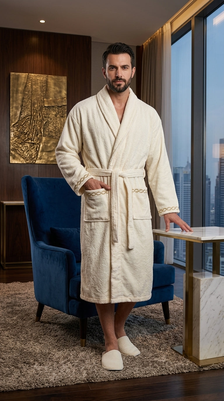 Unisex 500 GSM Velvet Bathrobe Set | Premium Robe & Slippers