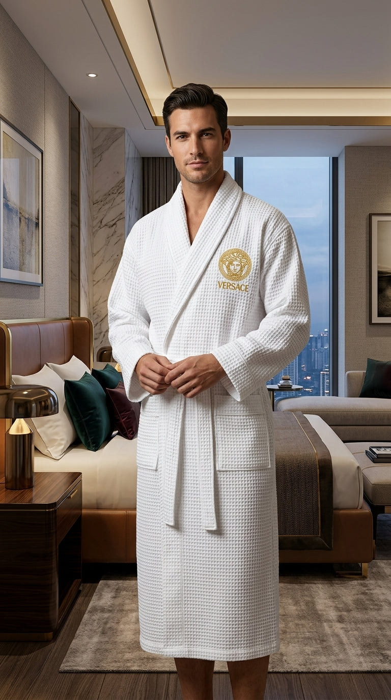 Unisex Waffle Bathrobe Set | Premium Yarn-Dyed Cotton Robe for Men & Women