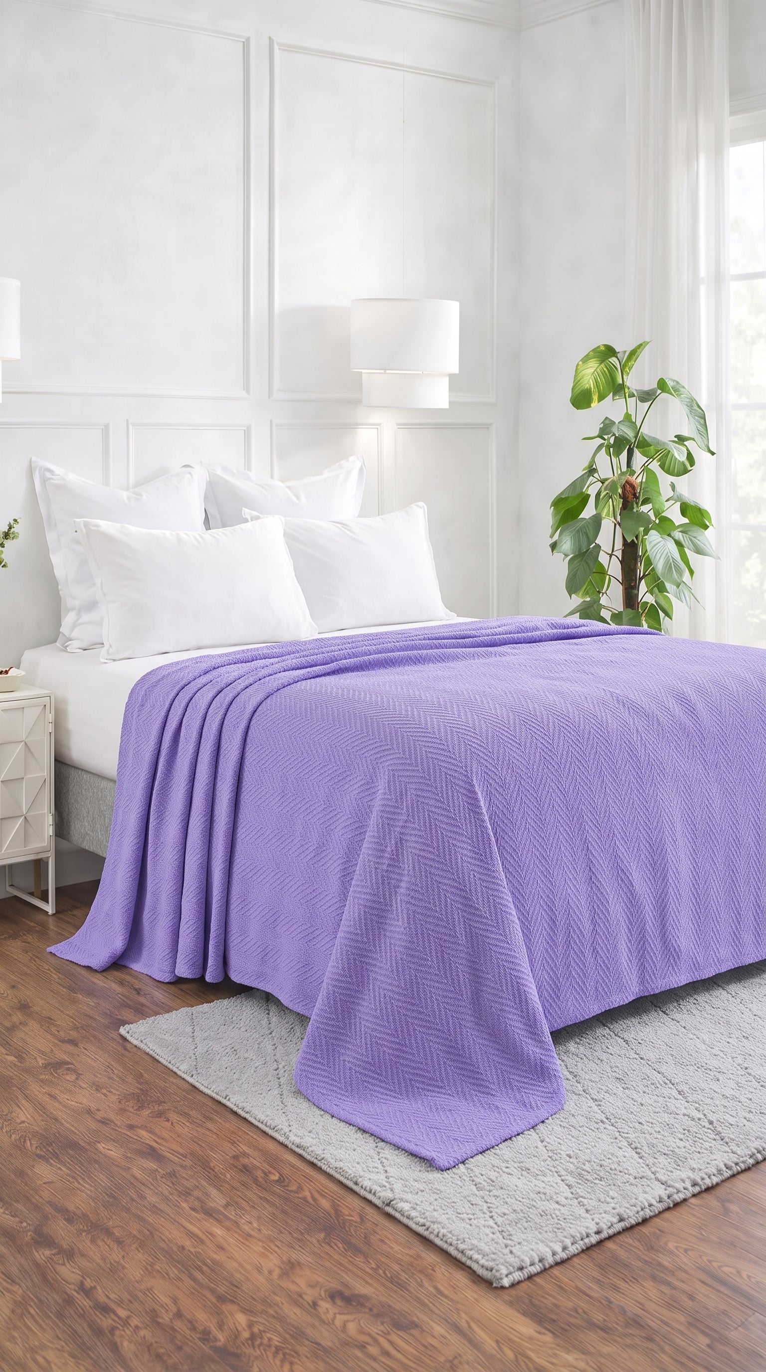 Zig-Zag Chevron Cotton Blanket – All-Season Bedding for Double Bed (210x240 cm)