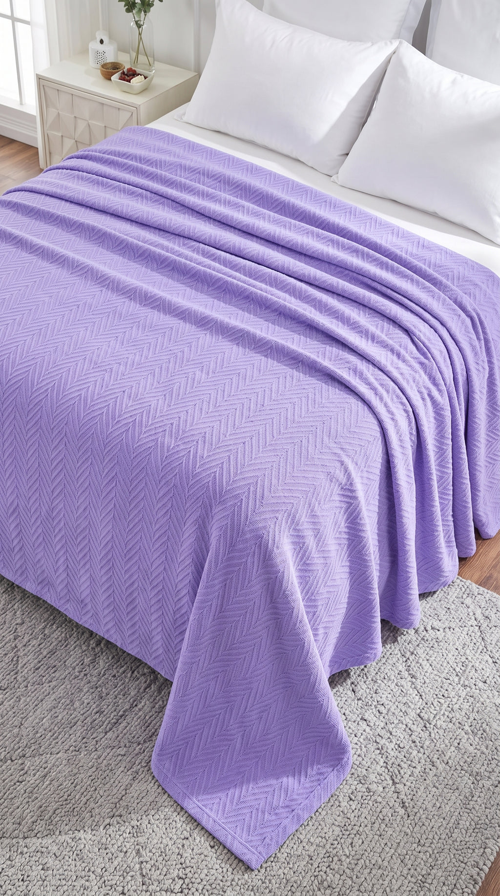 Zig-Zag Chevron Cotton Blanket – All-Season Bedding for Double Bed (210x240 cm)