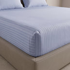 Ice Blue Stripe Fitted Bedsheet – King Size | 100% Micro Cotton Elastic Deep Pocket Bed Sheet