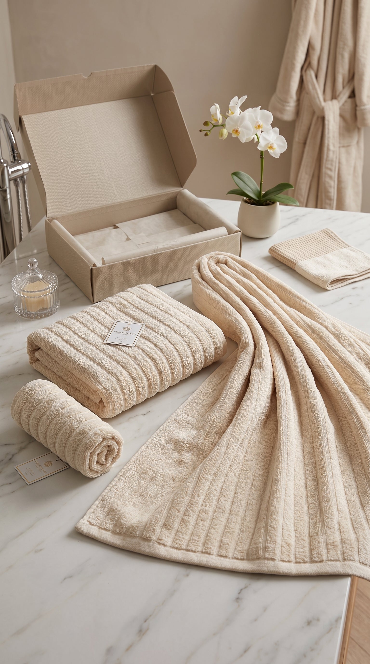 Luxury 100% Cotton Towel Set of 3 | Soft Absorbent Bath, Hand & Sheet Towels – Beige