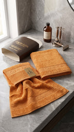 Golden-Orange Premium Cotton Towel Set | Bath Towel & Hand Towel Combo, 100% Cotton