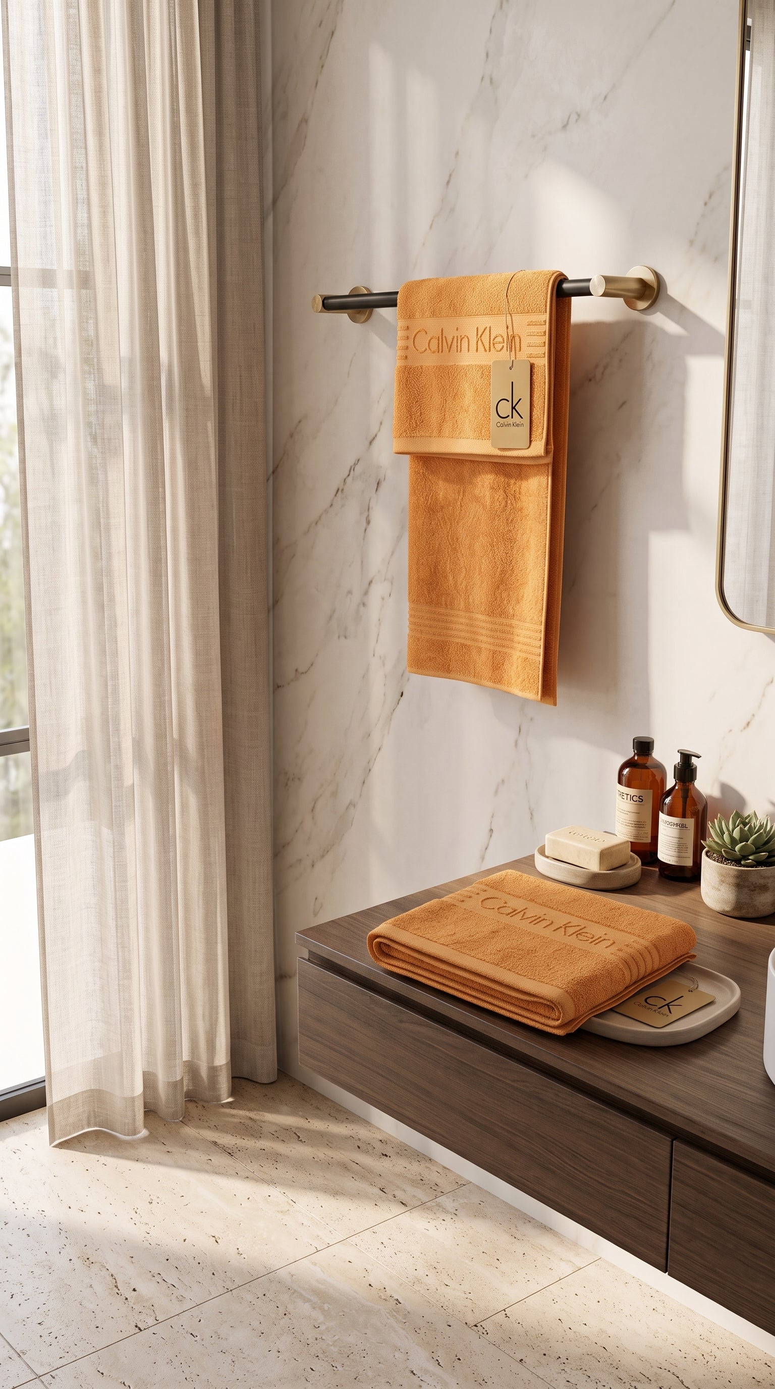 Golden-Orange Premium Cotton Towel Set | Bath Towel & Hand Towel Combo, 100% Cotton