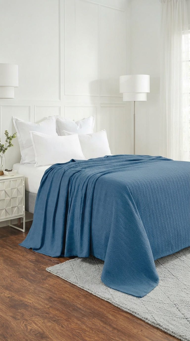 Zig-Zag Chevron Cotton Blanket – All-Season Bedding for Double Bed (210x240 cm)