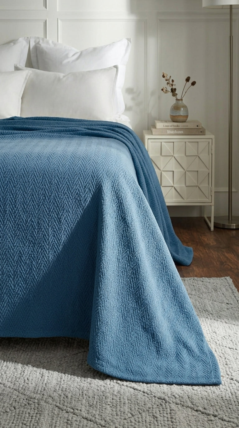 Zig-Zag Chevron Cotton Blanket – All-Season Bedding for Double Bed (210x240 cm)