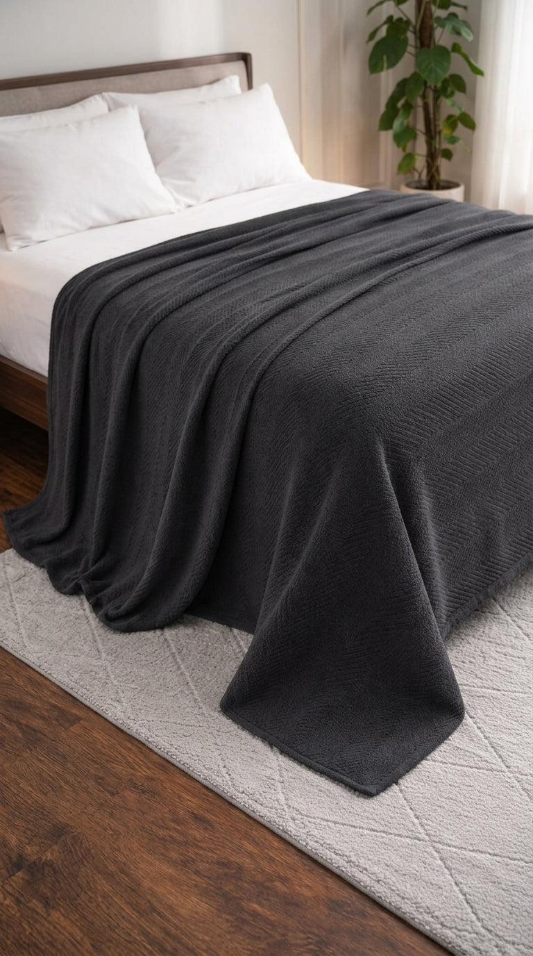 Textured Chevron Woven Cotton Blanket – Rich Brown All-Season Throw