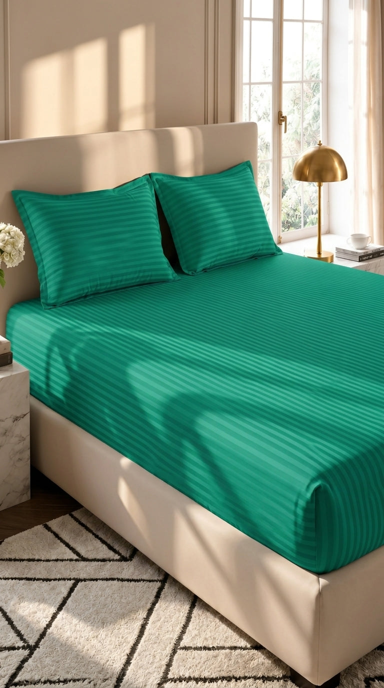 Emerald Teal Sateen Stripe Bedsheet – King Size