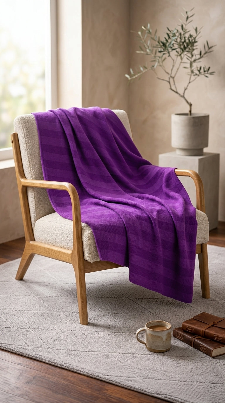 Textured Chevron Woven Cotton Blanket – Rich Brown All-Season Throw