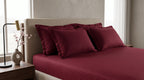 Deep Crimson Red Satin Stripe Fitted Bedsheet Set - King Size | Includes 2 Pillow Covers | Premium Cotton Bedding
