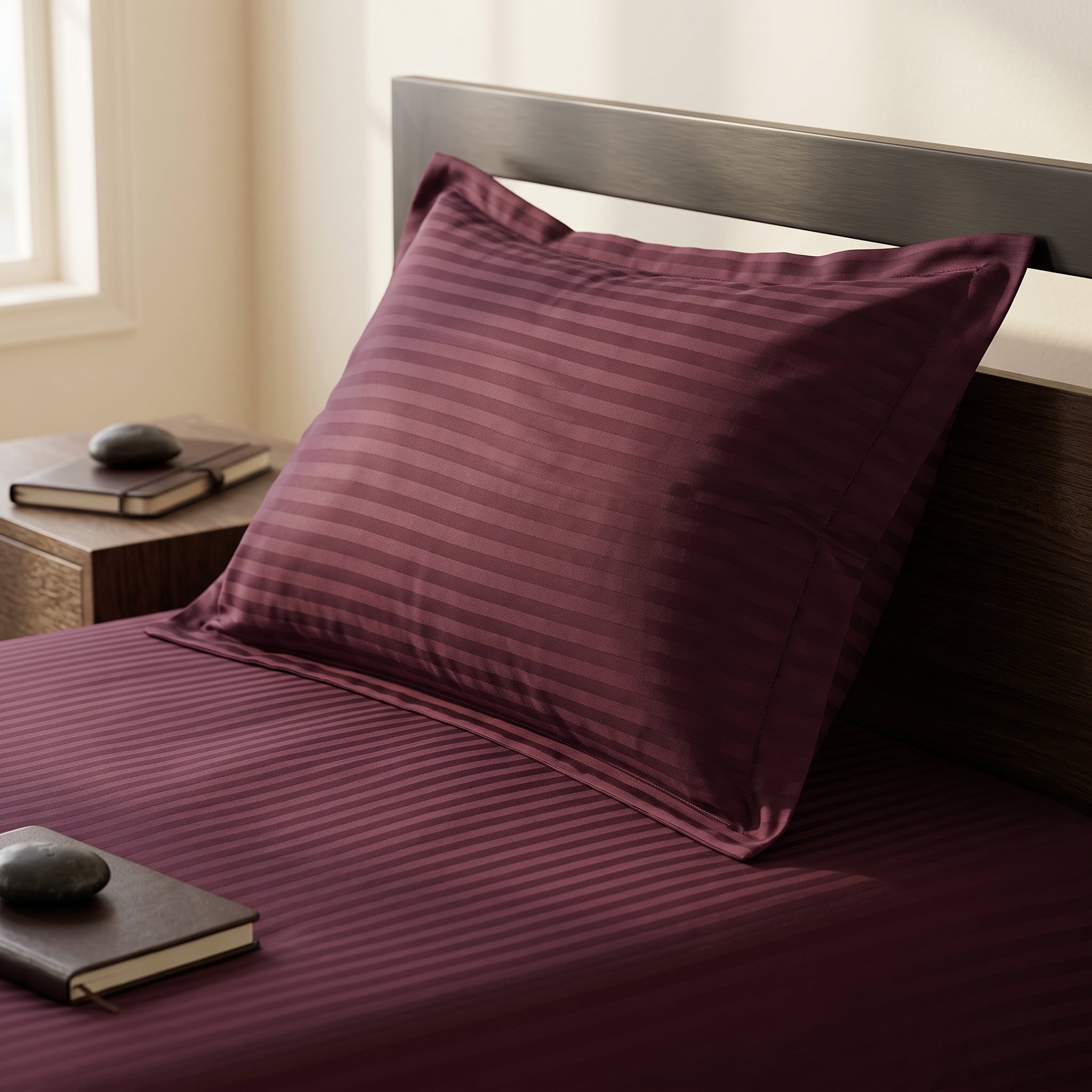 Deep Red Stripe Fitted Bedsheet – King Size | 100% Micro Cotton Elastic Deep Pocket Bed Sheet
