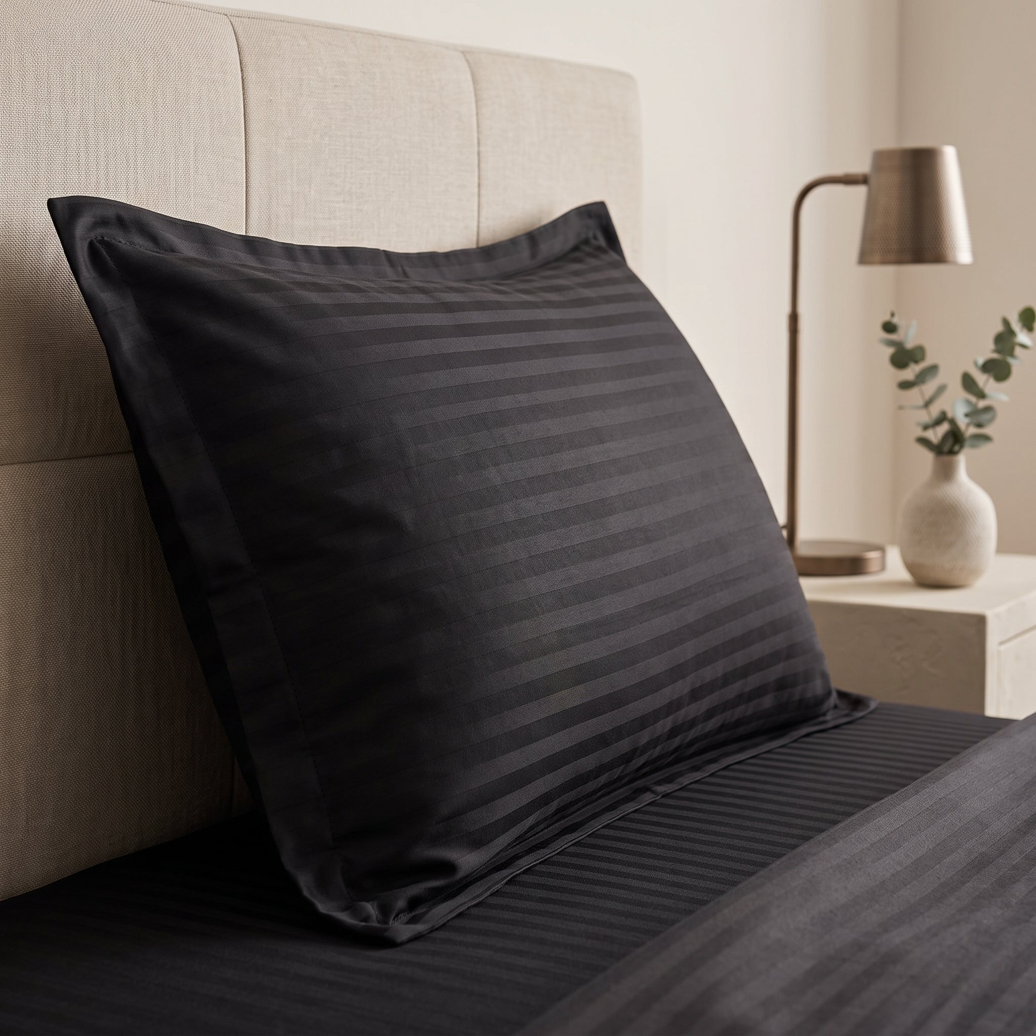 Black Stripe Fitted Bedsheet – King Size | 100% Cotton Elastic Deep Pocket Bed Sheet for Bedroom