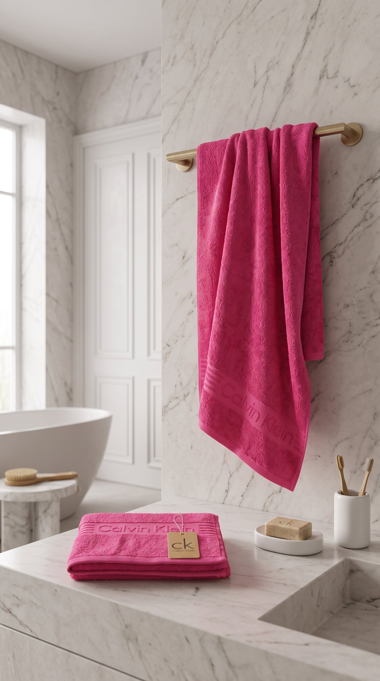 Hot Pink Premium Cotton Towel Set | Bath Towel & Hand Towel Combo, 100% Cotton
