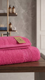 Hot Pink Premium Cotton Towel Set | Bath Towel & Hand Towel Combo, 100% Cotton