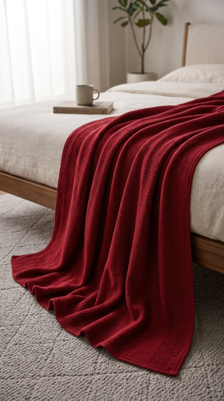 Textured Chevron Woven Cotton Blanket – Rich Brown All-Season Throw