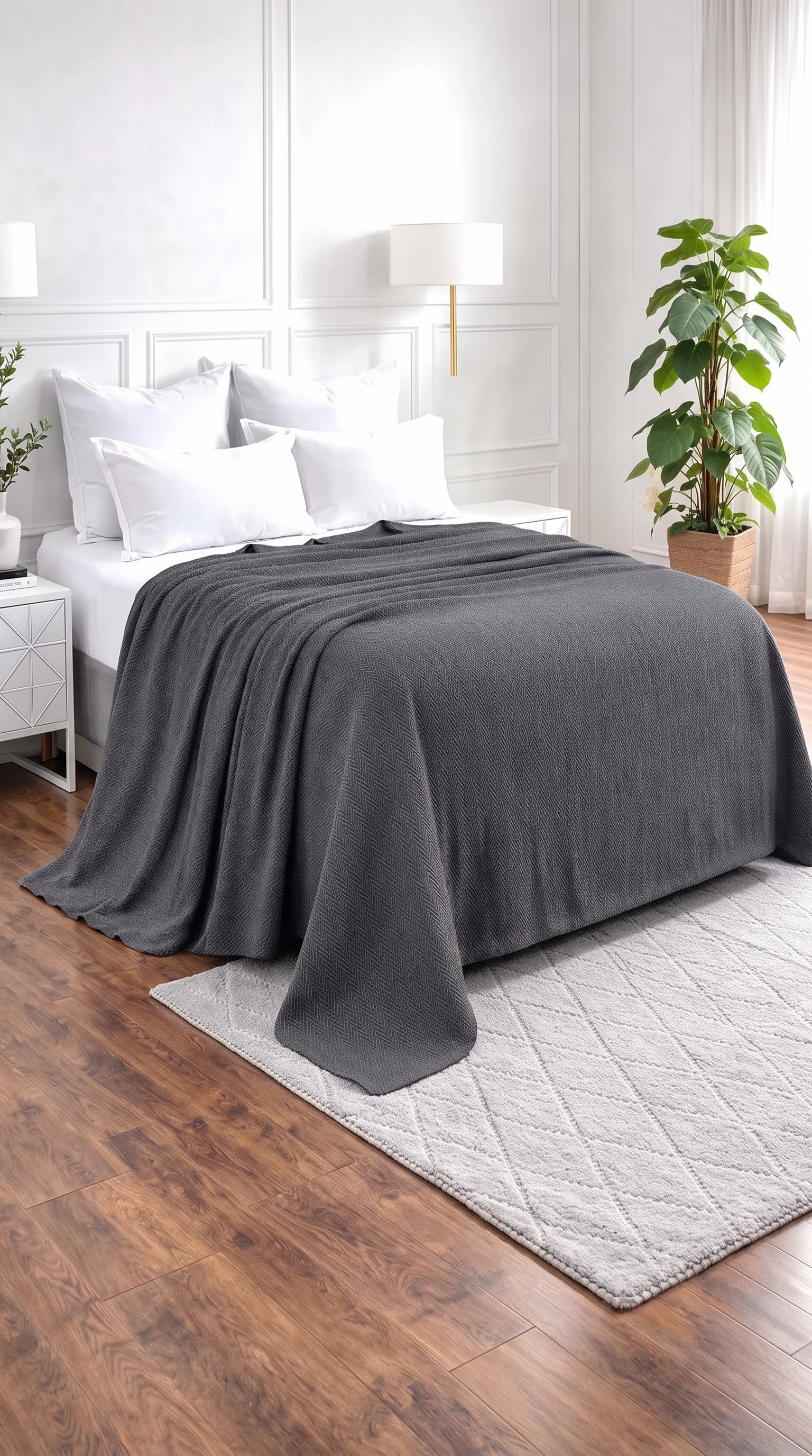 Zig-Zag Chevron Cotton Blanket – All-Season Bedding for Double Bed (210x240 cm)