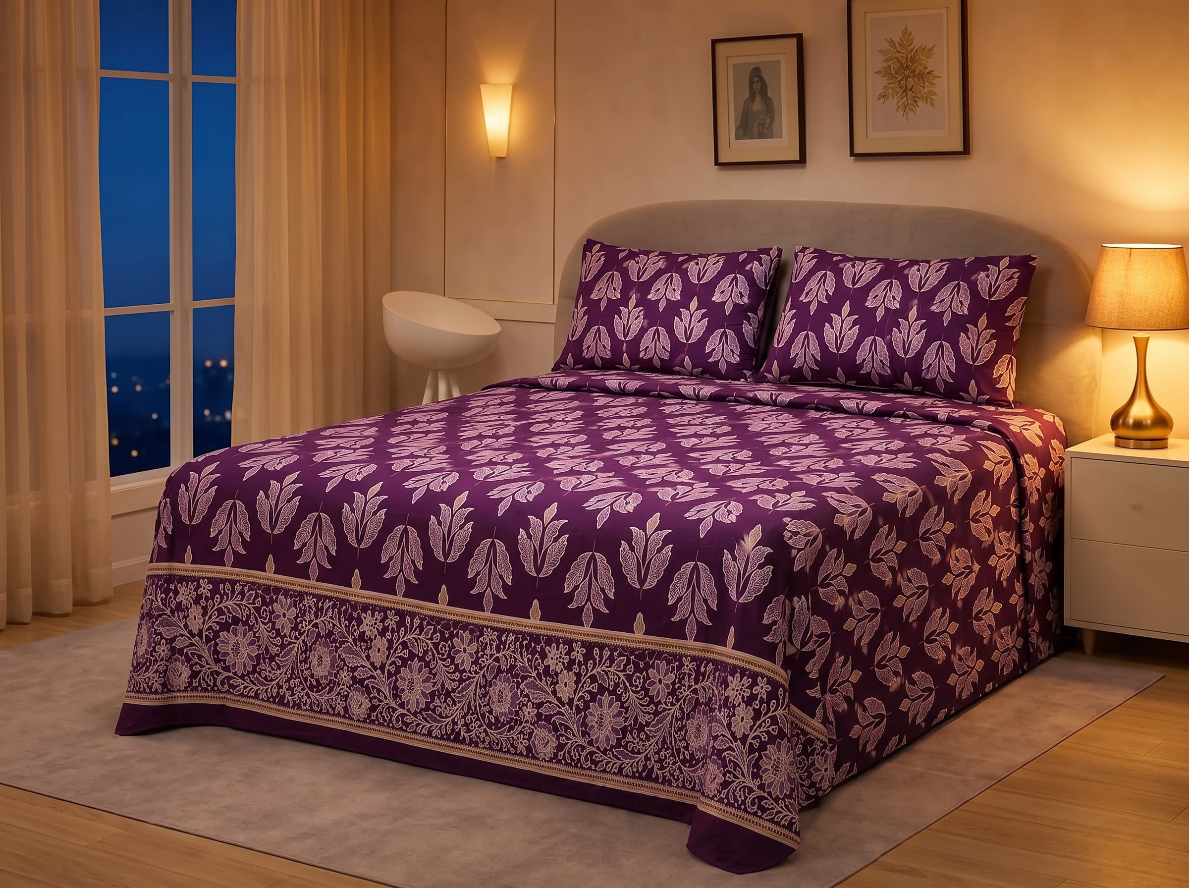 Micro Rich Cotton Double Bed Bedsheet Set – 93 x 96 Inches | Premium Soft Breathable Printed Bedding with 2 Pillow Covers