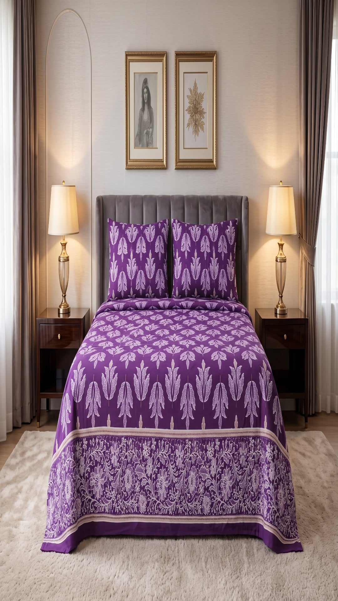 Micro Rich Cotton Double Bed Bedsheet Set – 93 x 96 Inches | Premium Soft Breathable Printed Bedding with 2 Pillow Covers