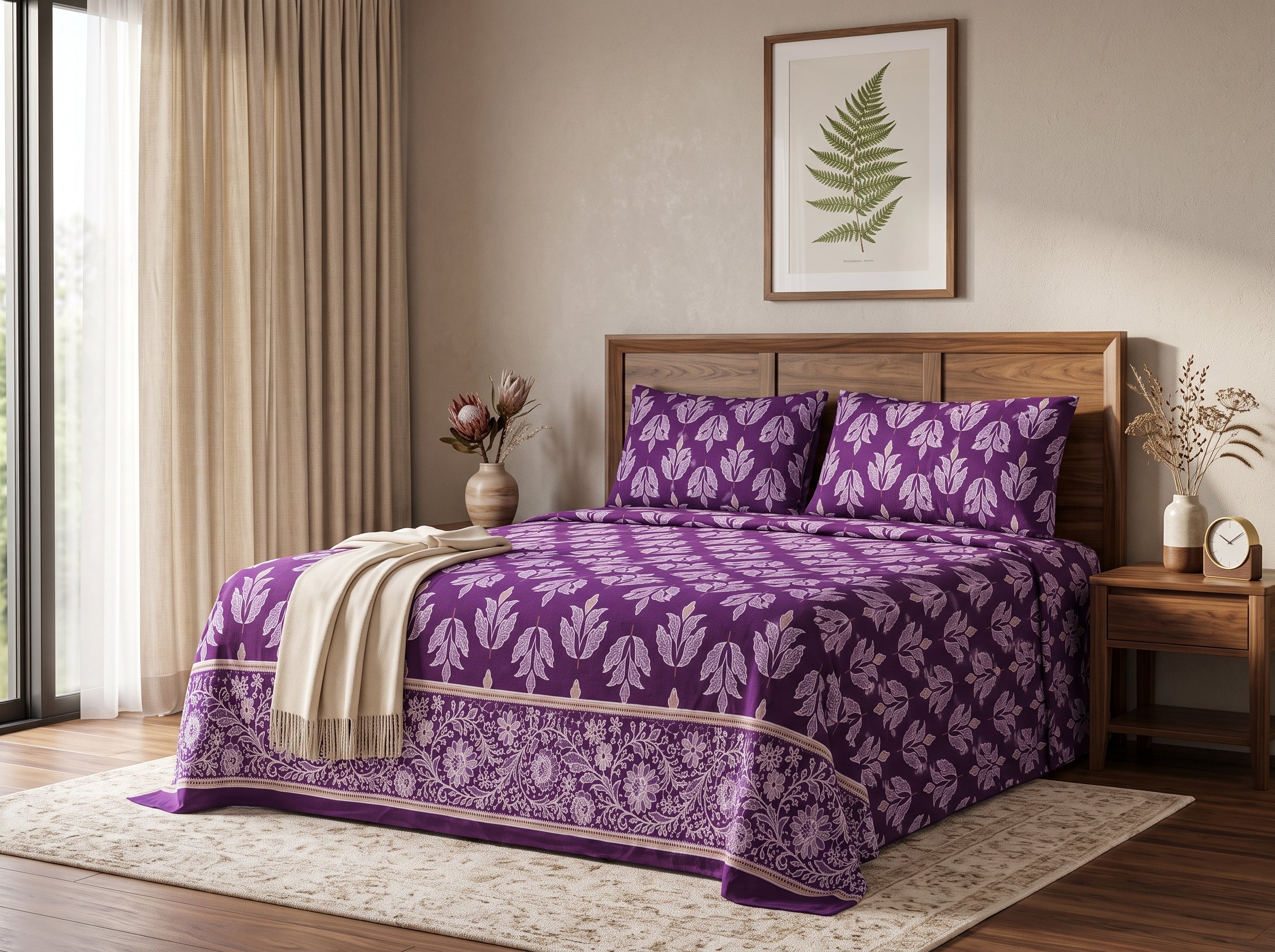 Micro Rich Cotton Double Bed Bedsheet Set – 93 x 96 Inches | Premium Soft Breathable Printed Bedding with 2 Pillow Covers
