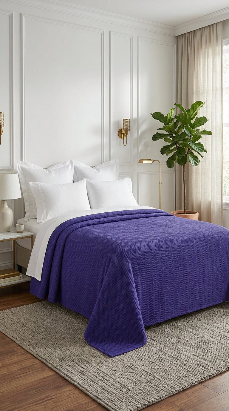 Zig-Zag Chevron Cotton Blanket – All-Season Bedding for Double Bed (210x240 cm)