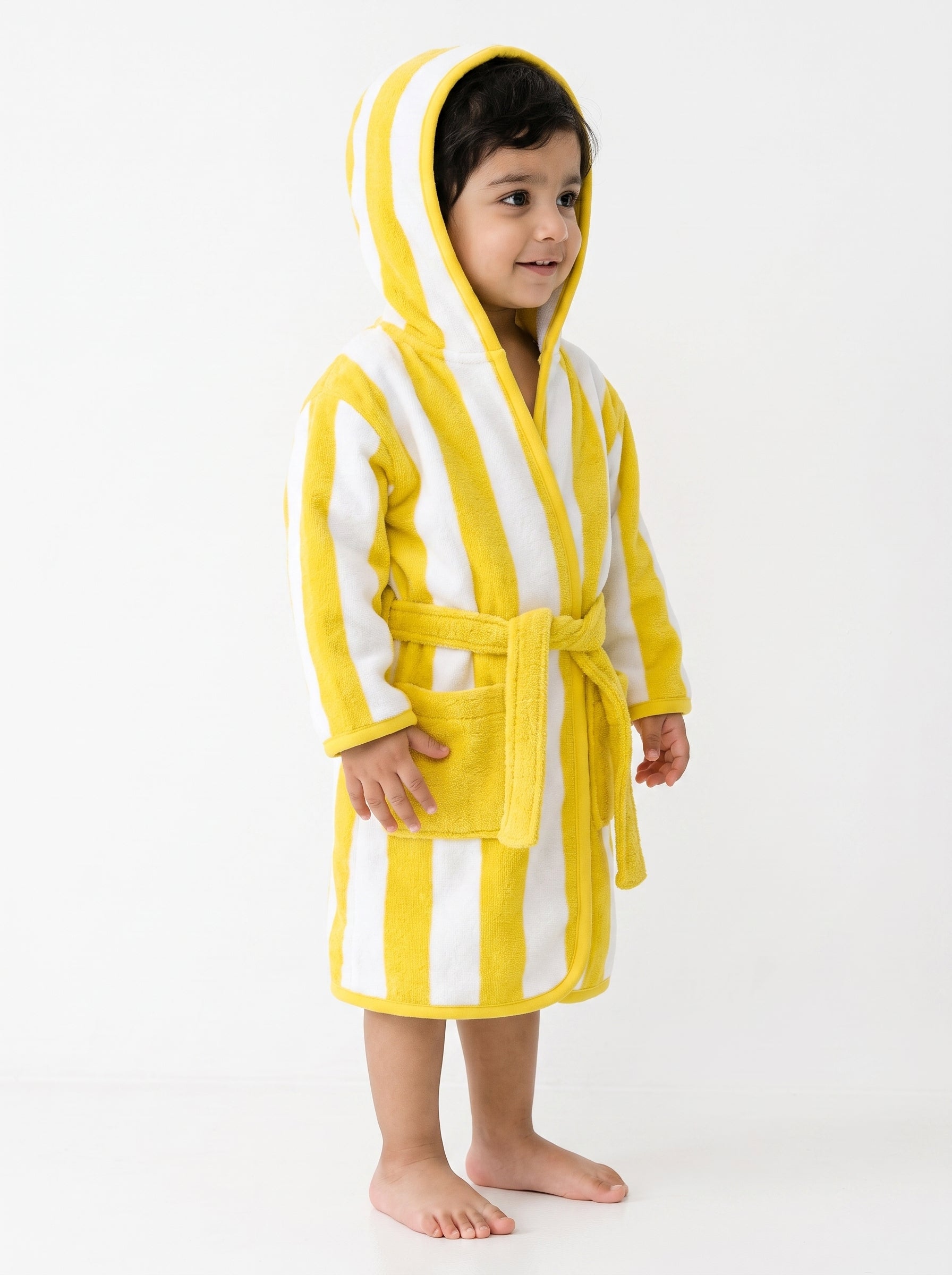 Yellow strip Hooded Kids Bathrobe – yellow (Ages 1 to3 Years)