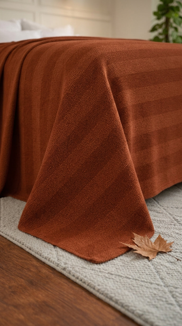 Textured Chevron Woven Cotton Blanket – Rich Brown All-Season Throw