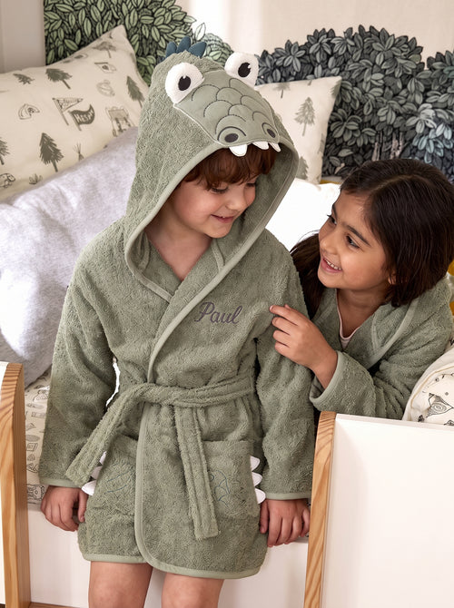 Crocodile Hooded Kids Bathrobe – Green (Ages 4 to 8)