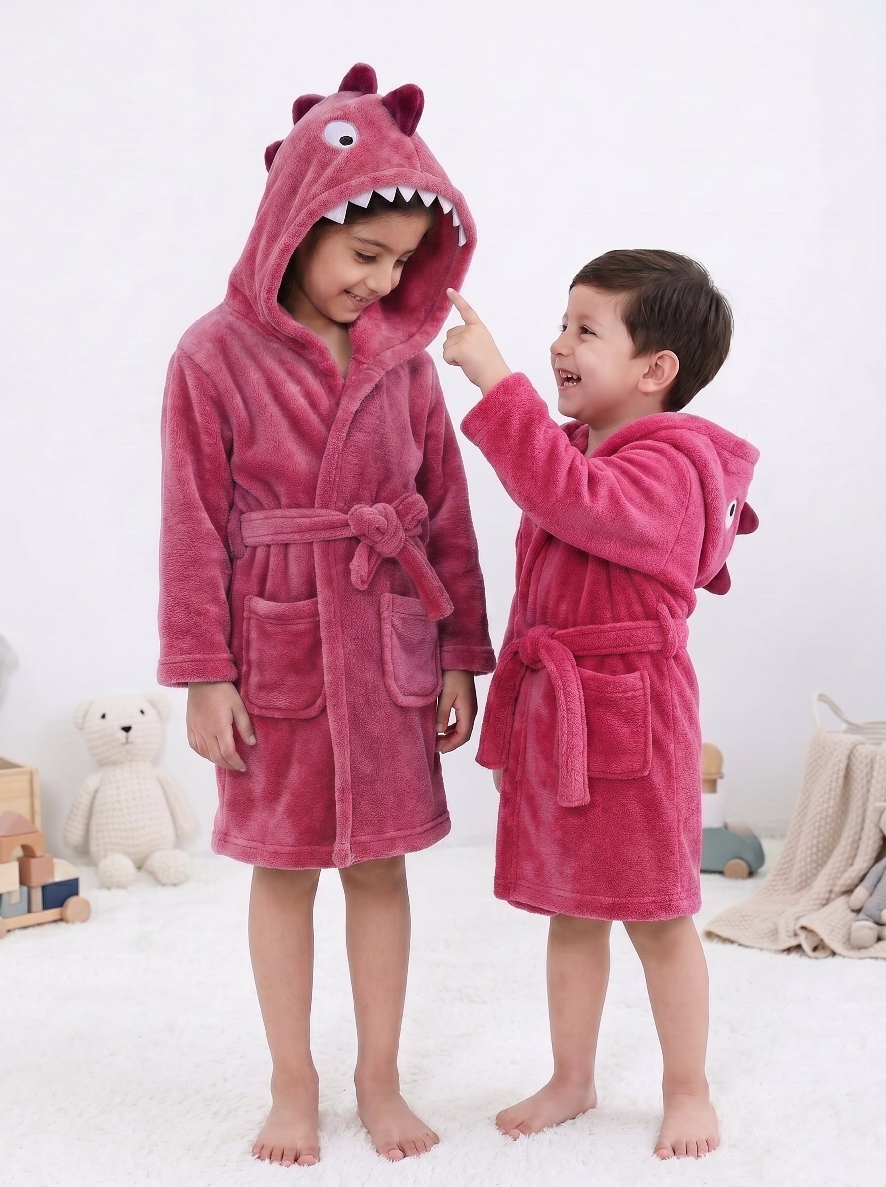 Cute Pink Dragon Kids Bathrobe – Everyday Comfort | (Ages 4, 6)