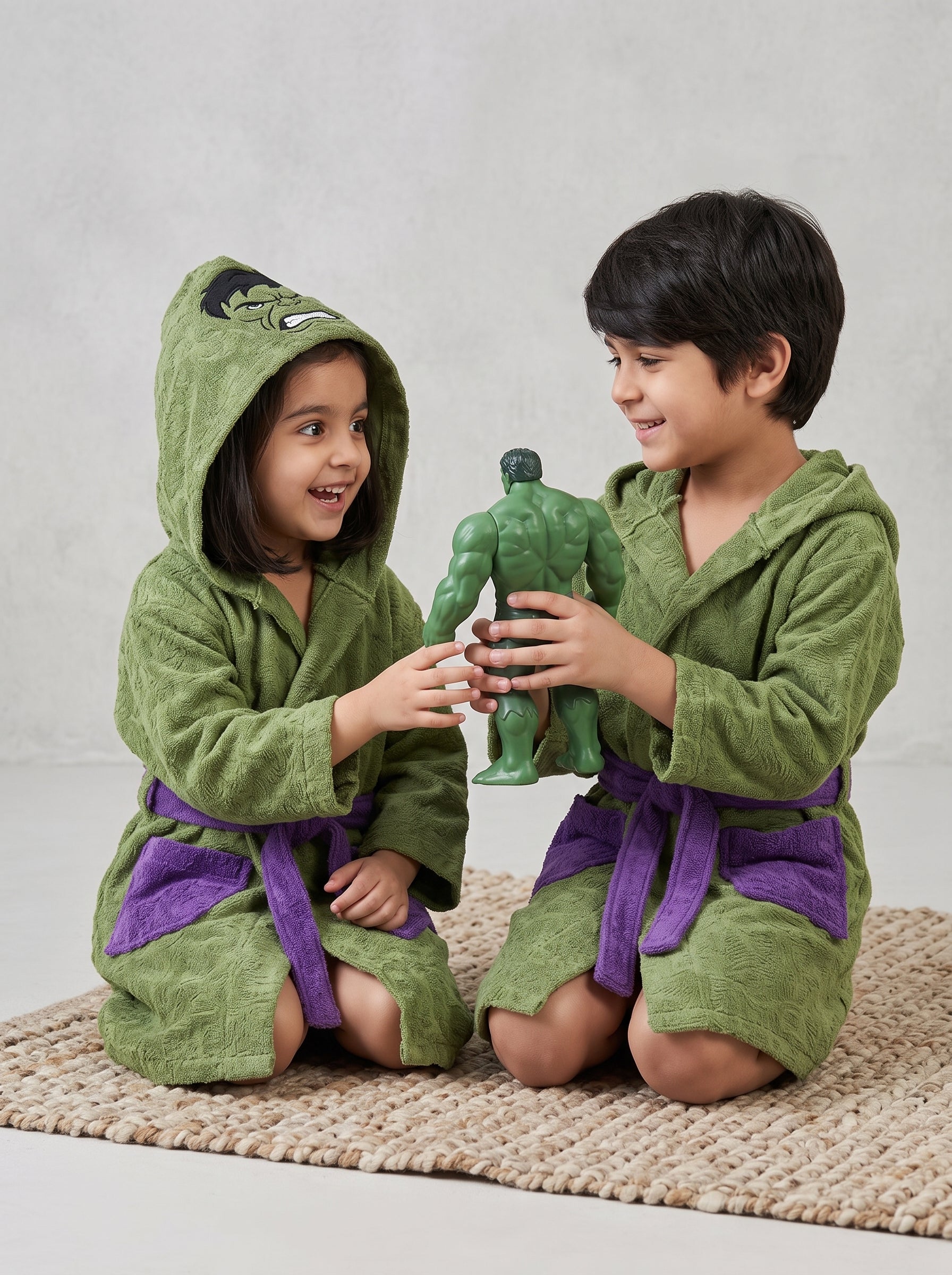 Superhero Hulk Kids Bathrobe – Soft Cotton Velvet for Boys & Girls (Ages 2, 4, 6, & 8)
