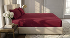 Deep Crimson Red Satin Stripe Fitted Bedsheet Set - King Size | Includes 2 Pillow Covers | Premium Cotton Bedding