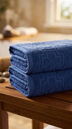 Navy Blue Cotton Bath Towel Set of 2 | 100% Cotton Absorbent Heavyweight Towels