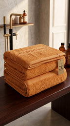 Golden-Orange Premium Cotton Towel Set | Bath Towel & Hand Towel Combo, 100% Cotton