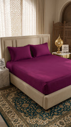Plum Magenta Stripe Fitted Bedsheet – King Size | Micro Cotton, Soft & Breathable