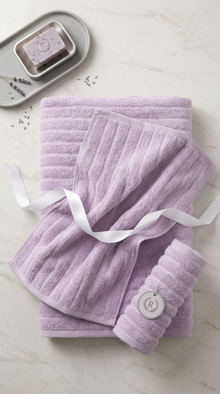 Luxury 100% Cotton Ribbed Towels | Soft Absorbent Bath Towel Set – Lavender