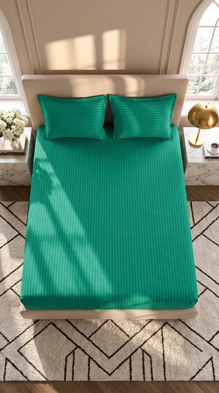 Emerald Teal Sateen Stripe Bedsheet – King Size