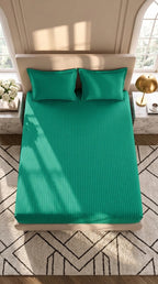 Emerald Teal Sateen Stripe Bedsheet – King Size