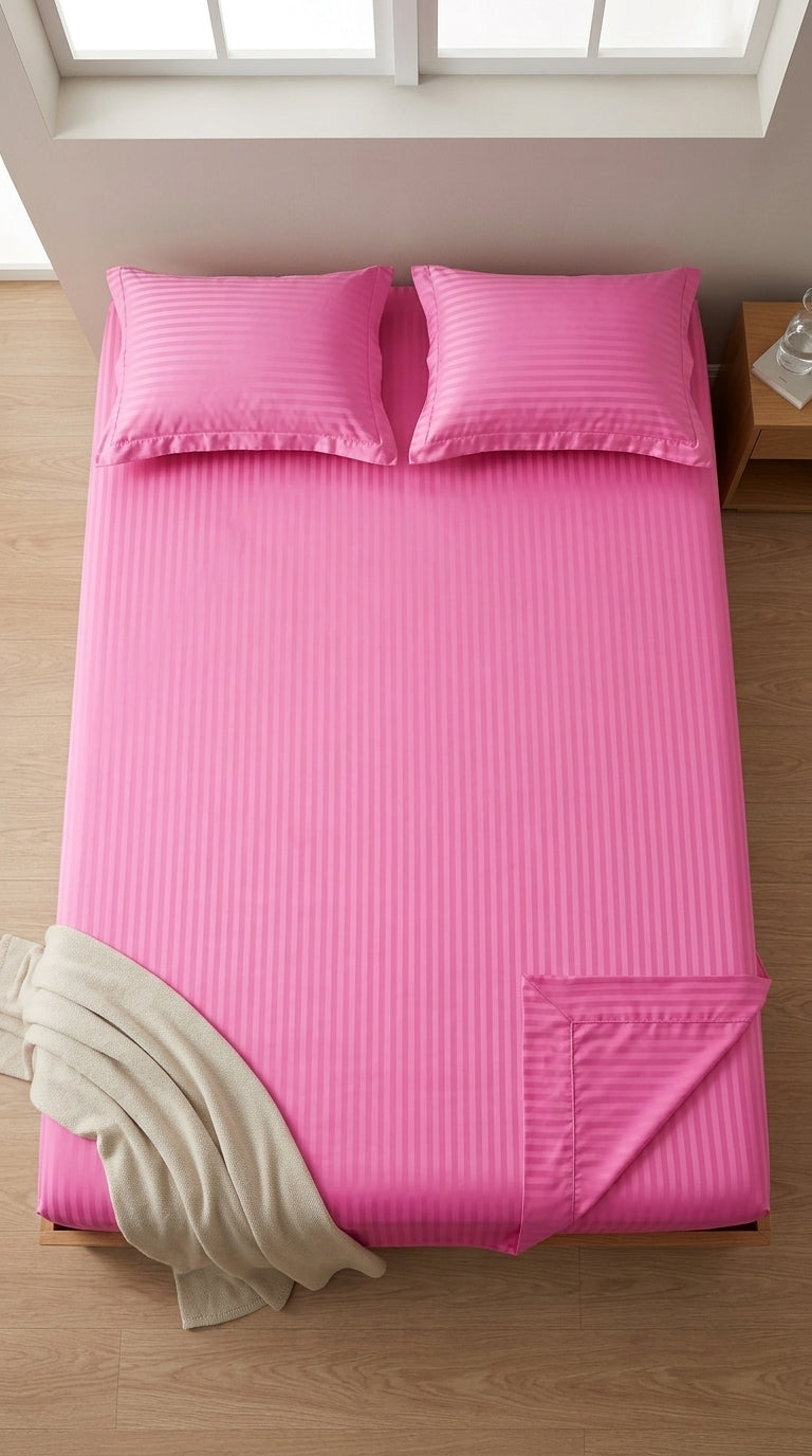 Blush Pink Sateen Stripe Bedsheet – King Size