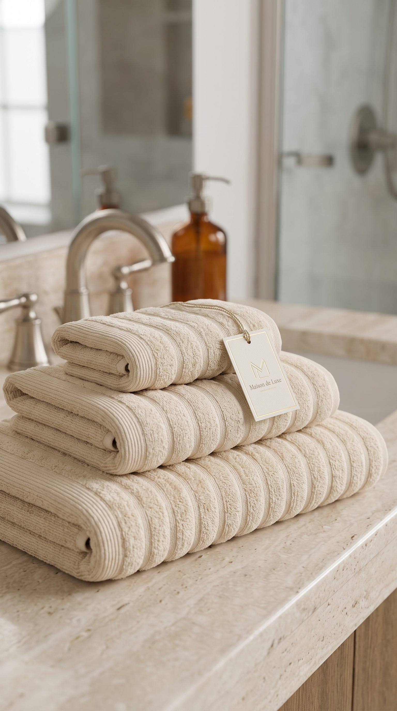 Luxury 100% Cotton Towel Set of 3 | Soft Absorbent Bath, Hand & Sheet Towels – Beige