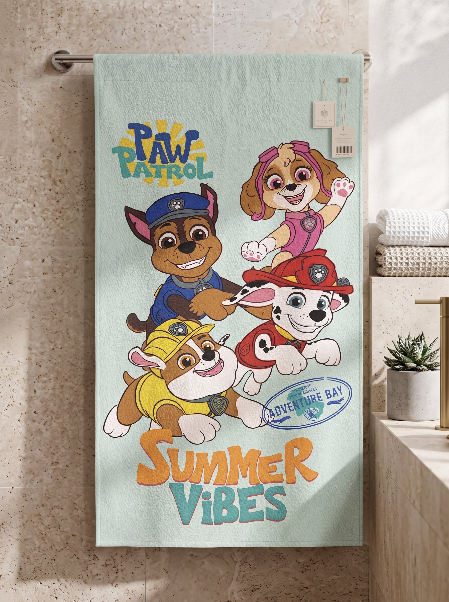 Kids Cartoon Print Towel - Soft & Absorbent Cotton Bath Towel for Children