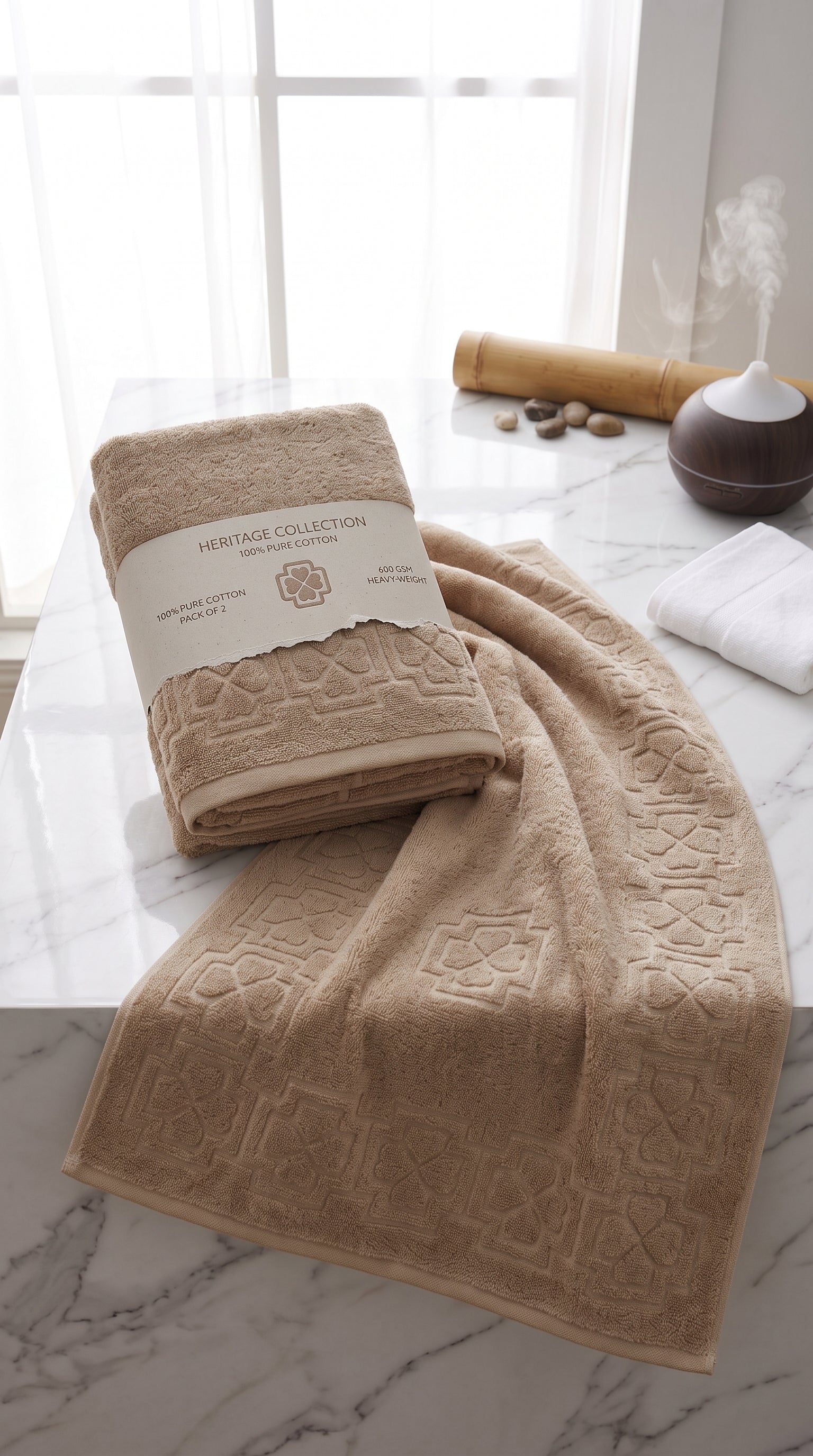 Beige Sand Cotton Bath Towel Set of 2 | 100% Cotton 600 GSM Absorbent Towels
