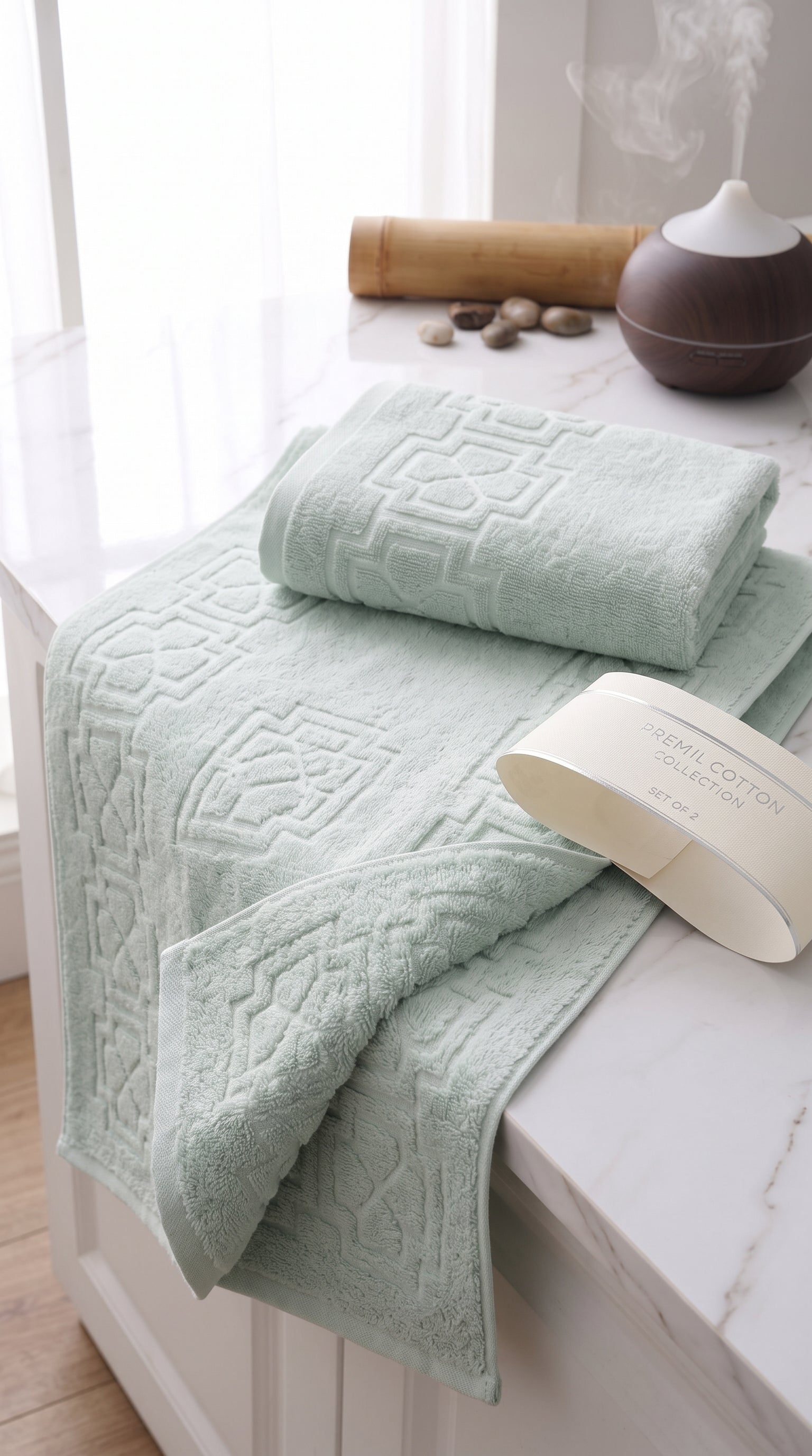 Sage Green Cotton Bath Towel Set of 2 | 100% Cotton Heavy Absorbent Towels